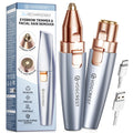VG VOGCREST Eyebrow & Facial Trimmer: 2 in1 Rechargeable Facial Hair Removal & Eyebrow Shaver - Body Razor with Built-in LED Light (Rose Gold)