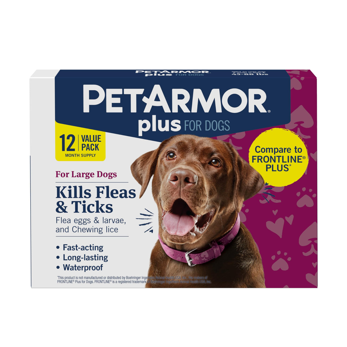 PetArmor Plus Flea & Tick Topical Dogs 45-88 lbs, 6-Month | Ideal for Large Dogs 45-88 lbs; Kills Fleas, Eggs, Larvae, Ticks & Lice; 6-month supply; Waterproof Nose-to-Tail