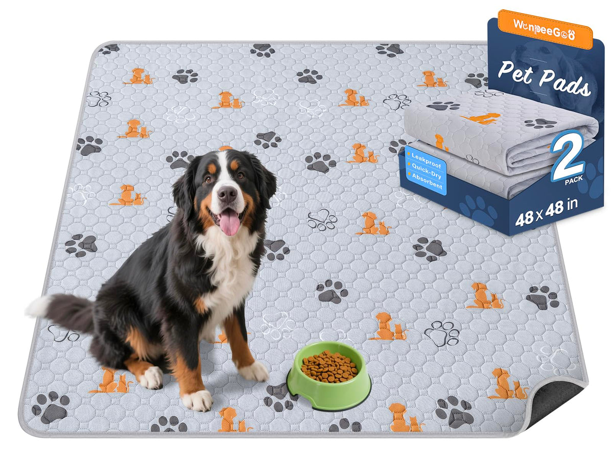 WanpeeGoo Washable Pee Pads for Dogs, Waterproof, 18 x 24 in, 4 Pack, Gray | Super Absorbent, Waterproof and Non-Slip; Washable, Reusable Dog Pads for Crates, Playpens, Floors, Furniture and Travel