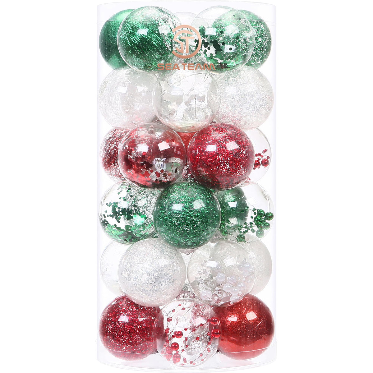 Sea Team 30-Pack Clear Christmas Ball Ornaments with Fillers, Champagne