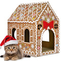Cinrobiye Cardboard Cat House with Scratcher, Gothic Halloween Cat Scratcher Box with 2 Corrugated Scratch Pads, Open Top Indoor Cat Hideaway Bed for Cats and Kittens