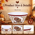 3 Pcs 10" Thanksgiving Serving Bowls, Turkey Print