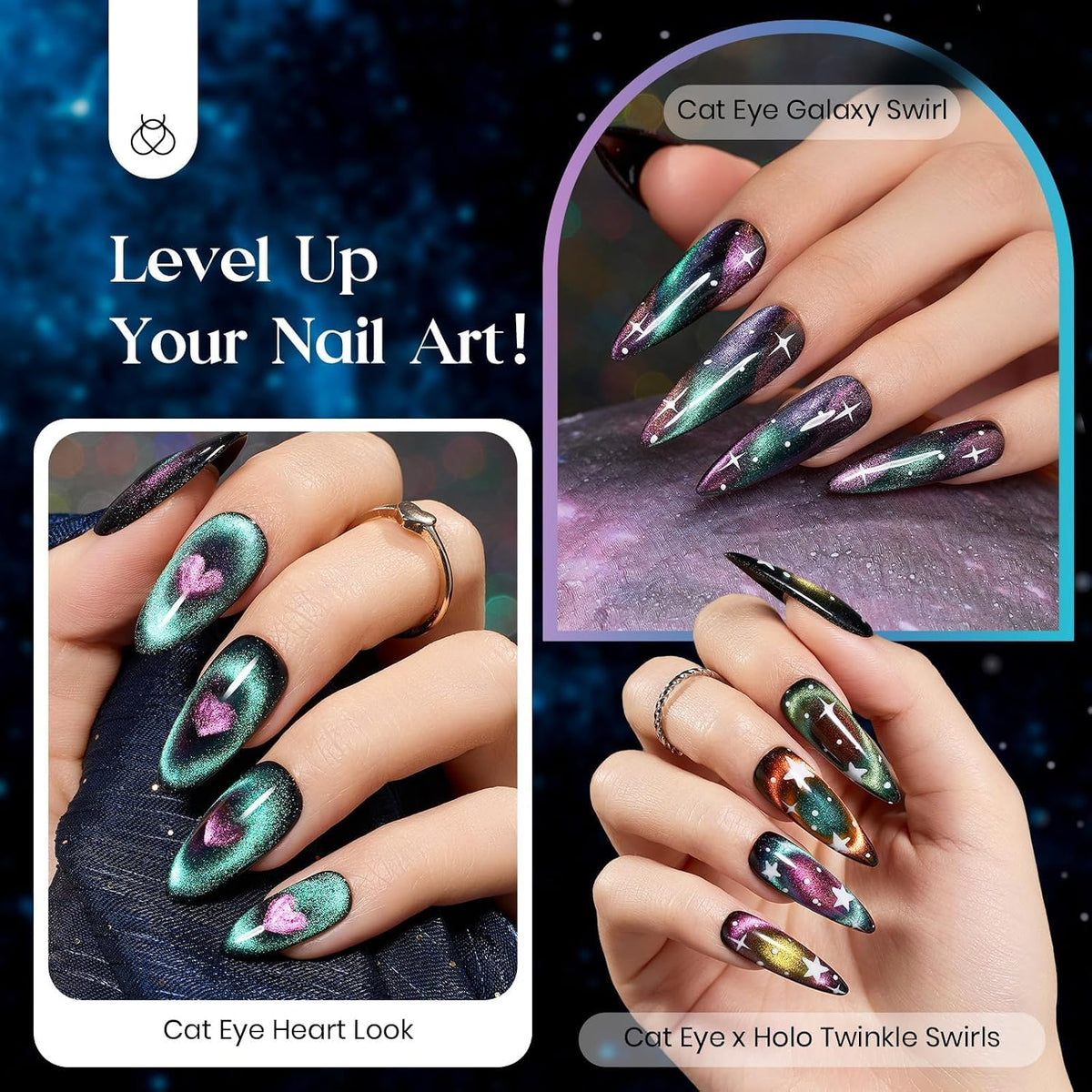 Beetles Halloween Cat Eye Gel Nail Polish Set, 6 Colors Glitter Gel
