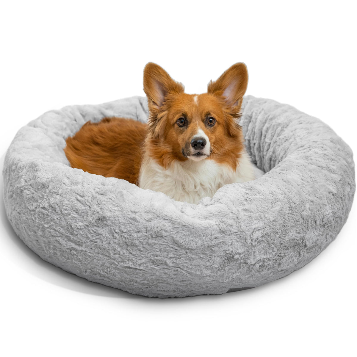 Best Friends by Sheri The Original Calming Donut Dog Bed for Large Dogs up to 100 lbs, Shag Faux Fur, Taupe, Large, 36" x 36"