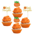 24pc Little Pumpkin Cupcake Toppers - Glitter Pumpkin Cupcake Picks - Baby Shower Decorations - Fall Harvest Theme - Kids Birthday Party Supplies