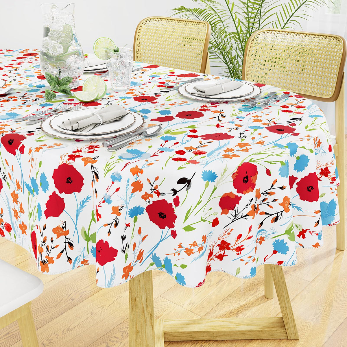 Rectangle Waterproof Vinyl Table Cloth, Wipeable Tablecloth with Flannel Backing, Plastic Table Cover for Fall, Thanksgiving (Pumpkin, 52" x 70")