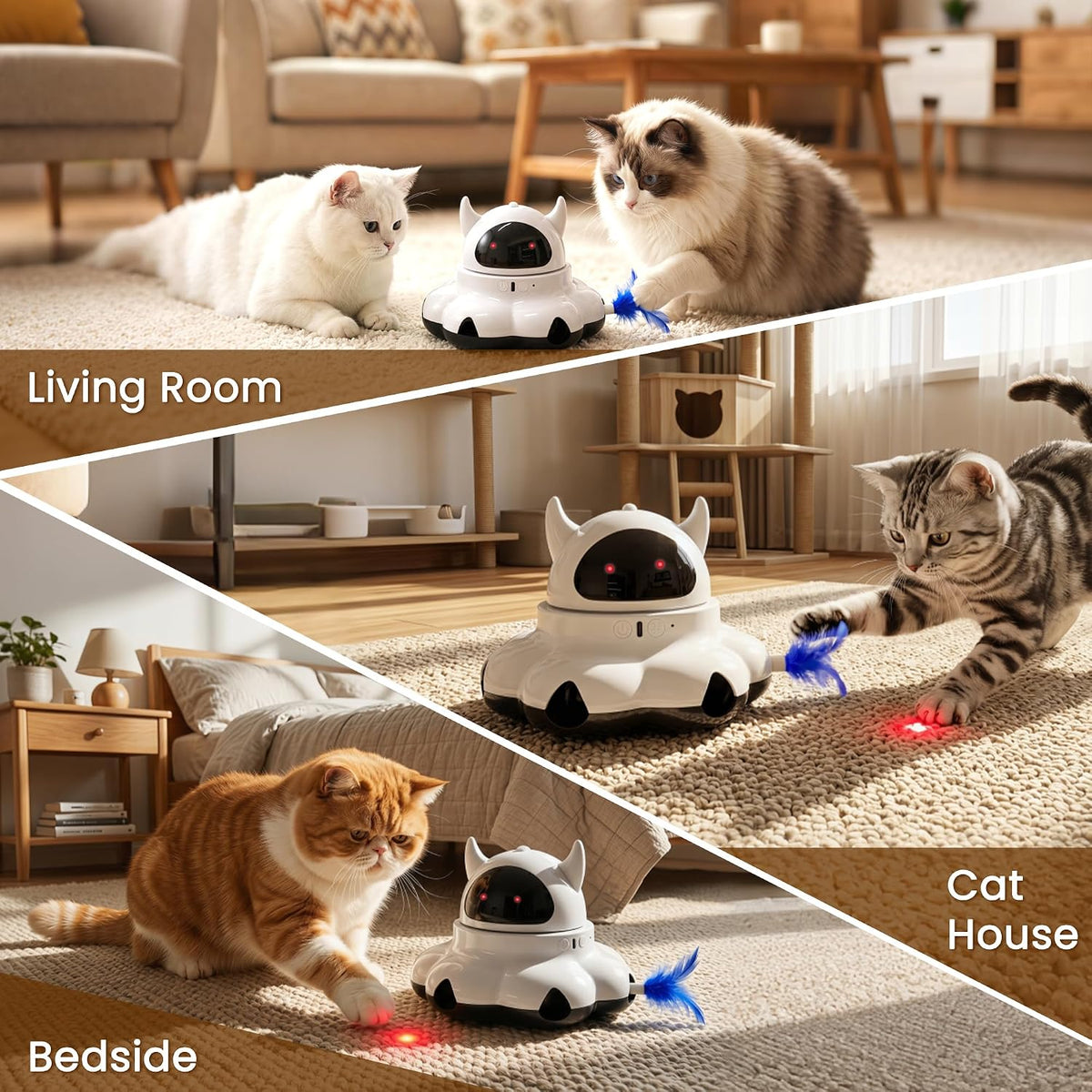 Automatic cat laser toy, 2-in-1 Interactive with Randomly Moving Feather