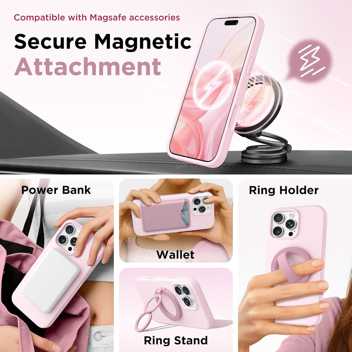 GolbinBox Magnetic for iPhone 16 Pro Max Case, Silicone Cover, Chalk Pink