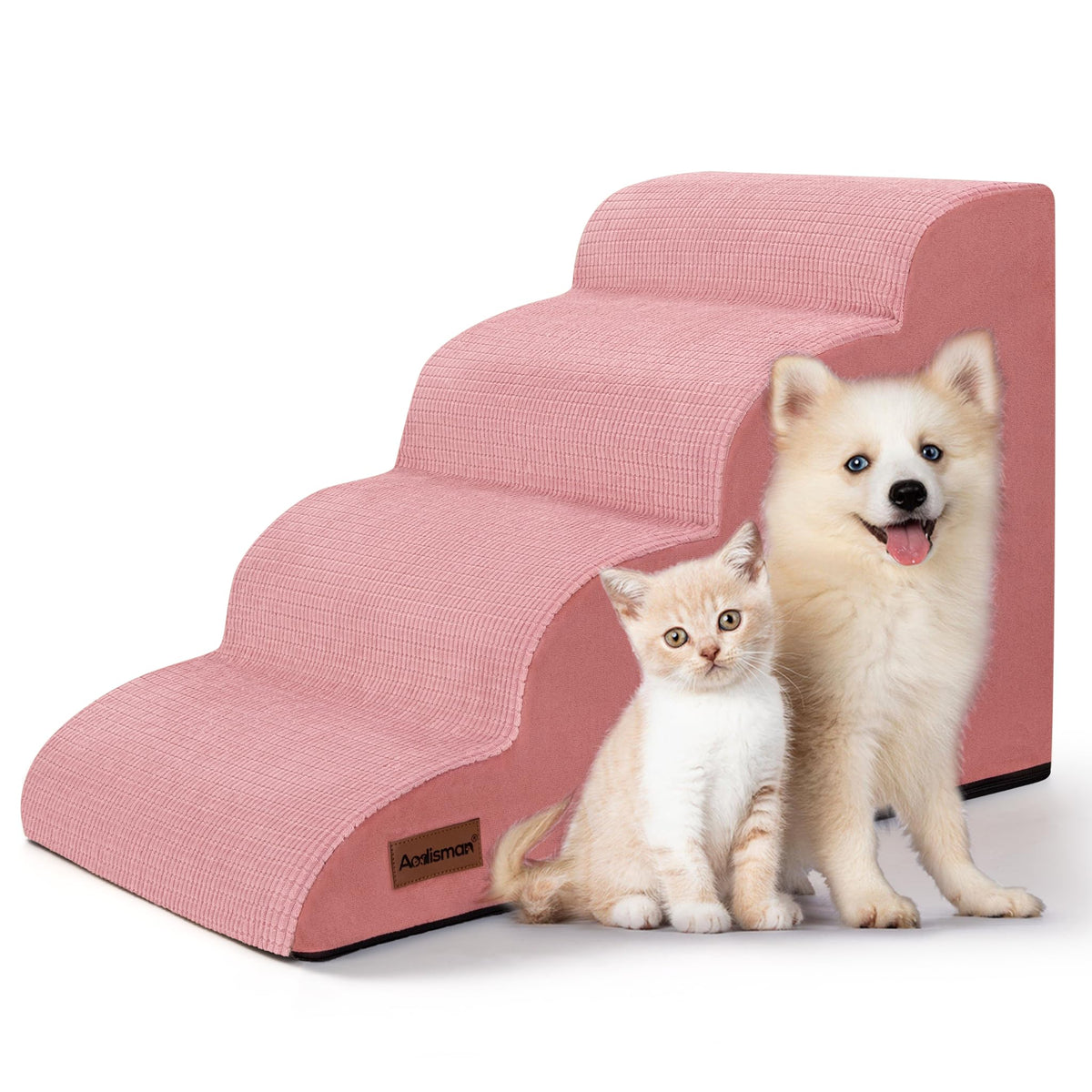 Aodisman Dog Stairs for Small Dogs and Cats,3-Step Pet Ramp for Bed & Couch | 15.7" H Non-Slip Sturdy Dog Steps with Curved Ramp for Senior,Short-Legged Dogs,Puppy and Cats to Reach Sofa or Chair,Grey