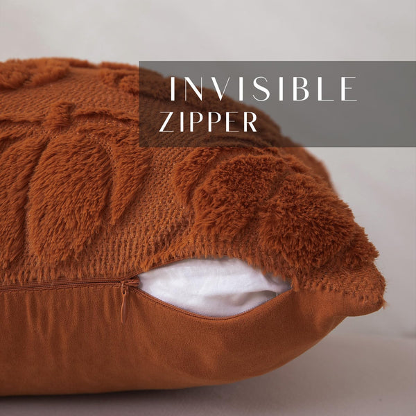 DFXSZ Fall Pillow Covers 18x18 Set of 2 Fall Decorations Autumn Rust Pumpkin Throw Pillow Cases Soft Plush Faux Fur Wool Couch Cushion Case for Chair Sofa Bedroom Living Room Home Decor PTK012A18