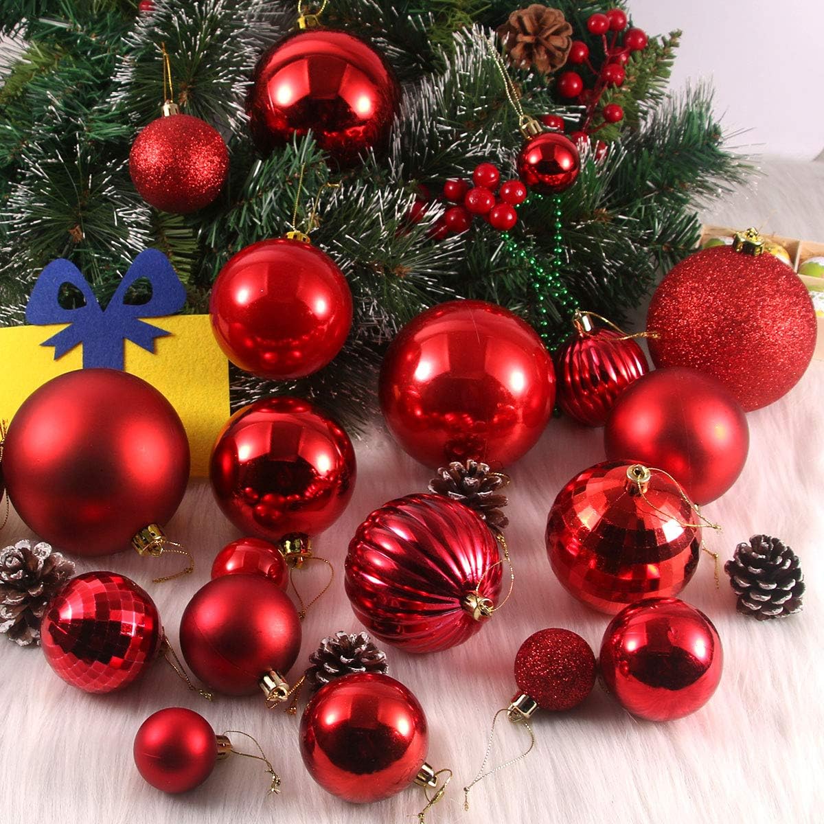Rose Red 4.0" Large Christmas Balls - Christmas Tree Decoration Ornaments Shatterproof Hanging Balls for Birthday Halloween Holiday Wedding Decorations Set of 4pcs