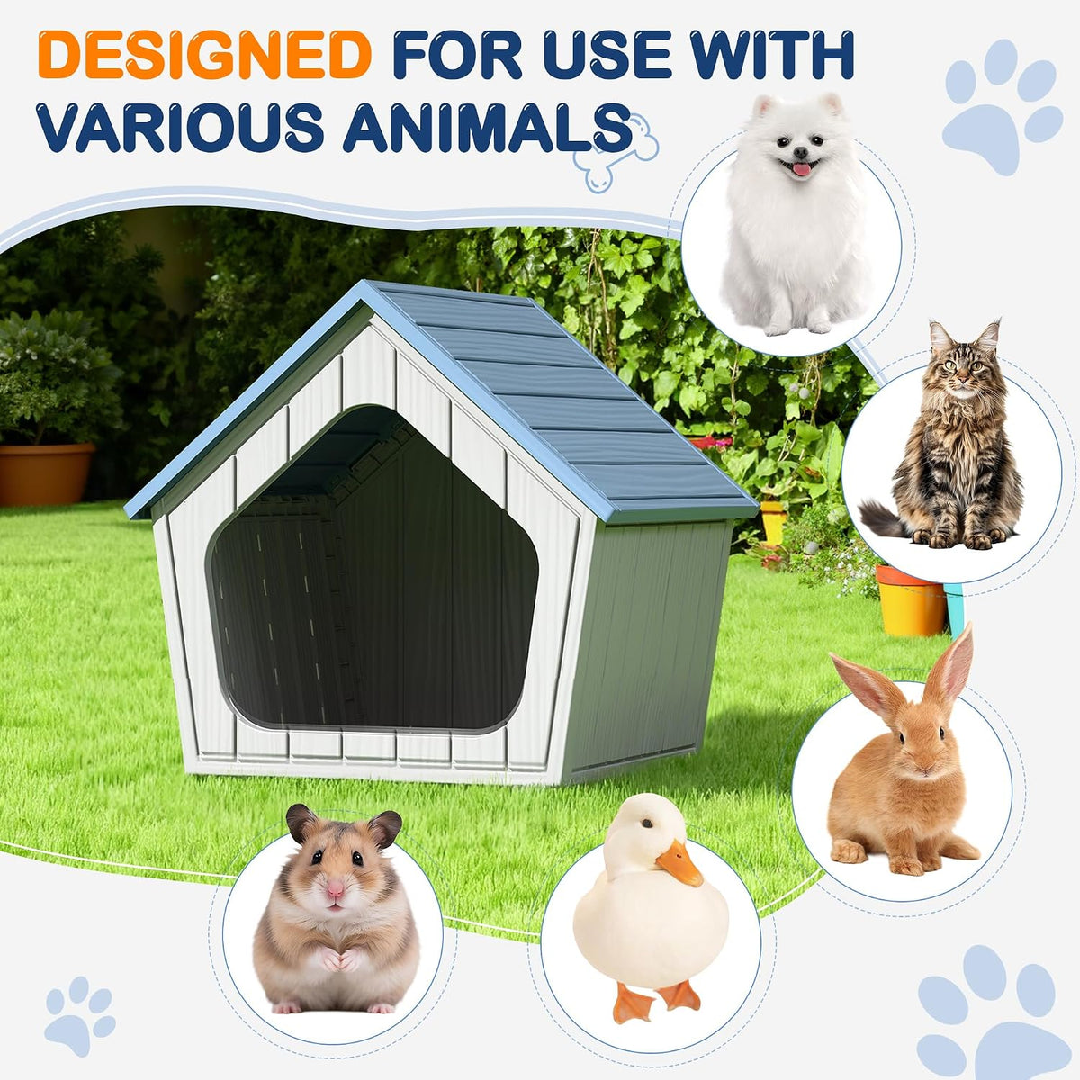 Bifanuo Dog House Outdoor Indoor for Small Dogs - Plastic Pet Shelter, Easy-Assemble & Weather-Resistant for Living Room, Balcony (Blue, 18" L x 22.4" W x 22.2" H)
