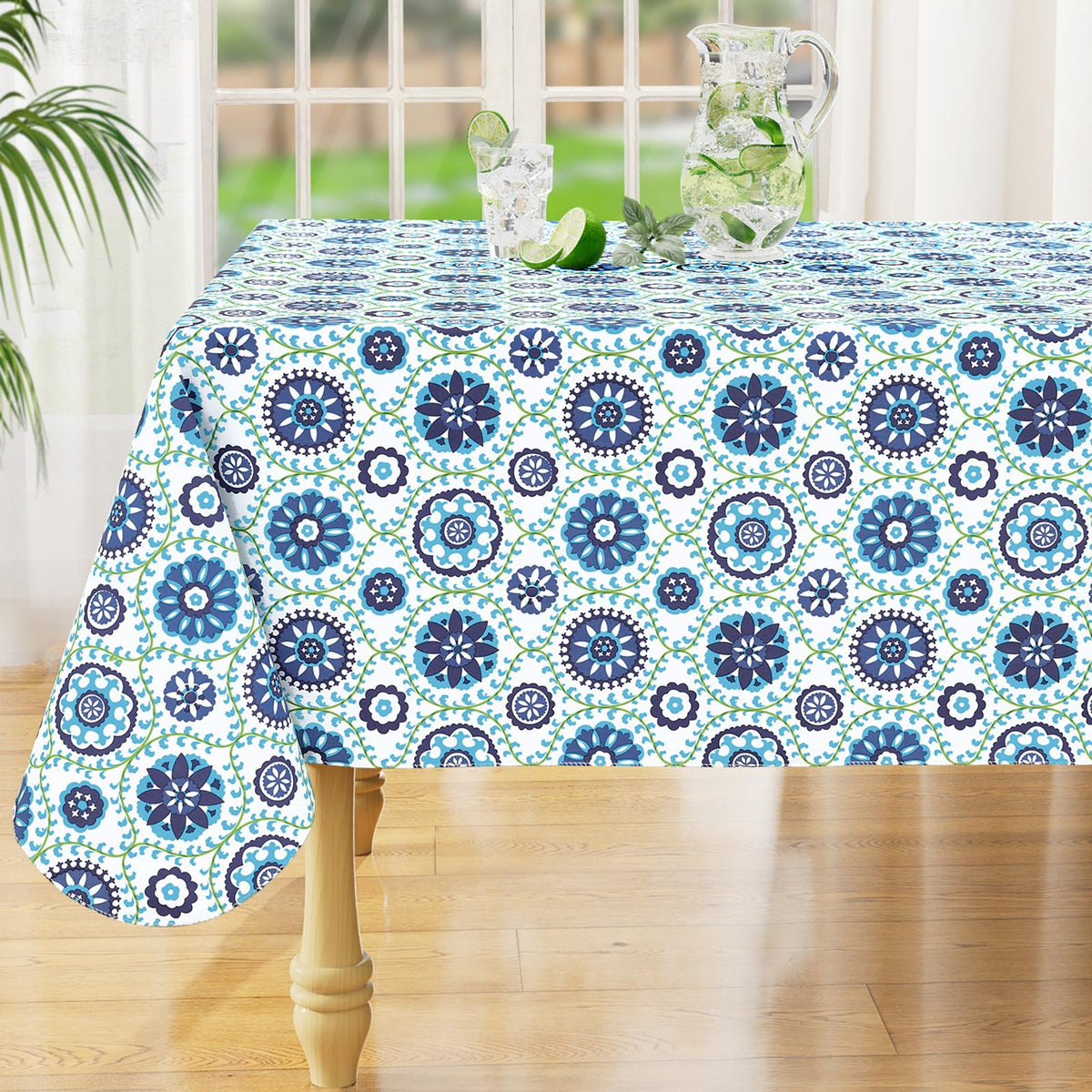 Rectangle Waterproof Vinyl Table Cloth, Wipeable Tablecloth with Flannel Backing, Plastic Table Cover for Fall, Thanksgiving (Pumpkin, 52" x 70")