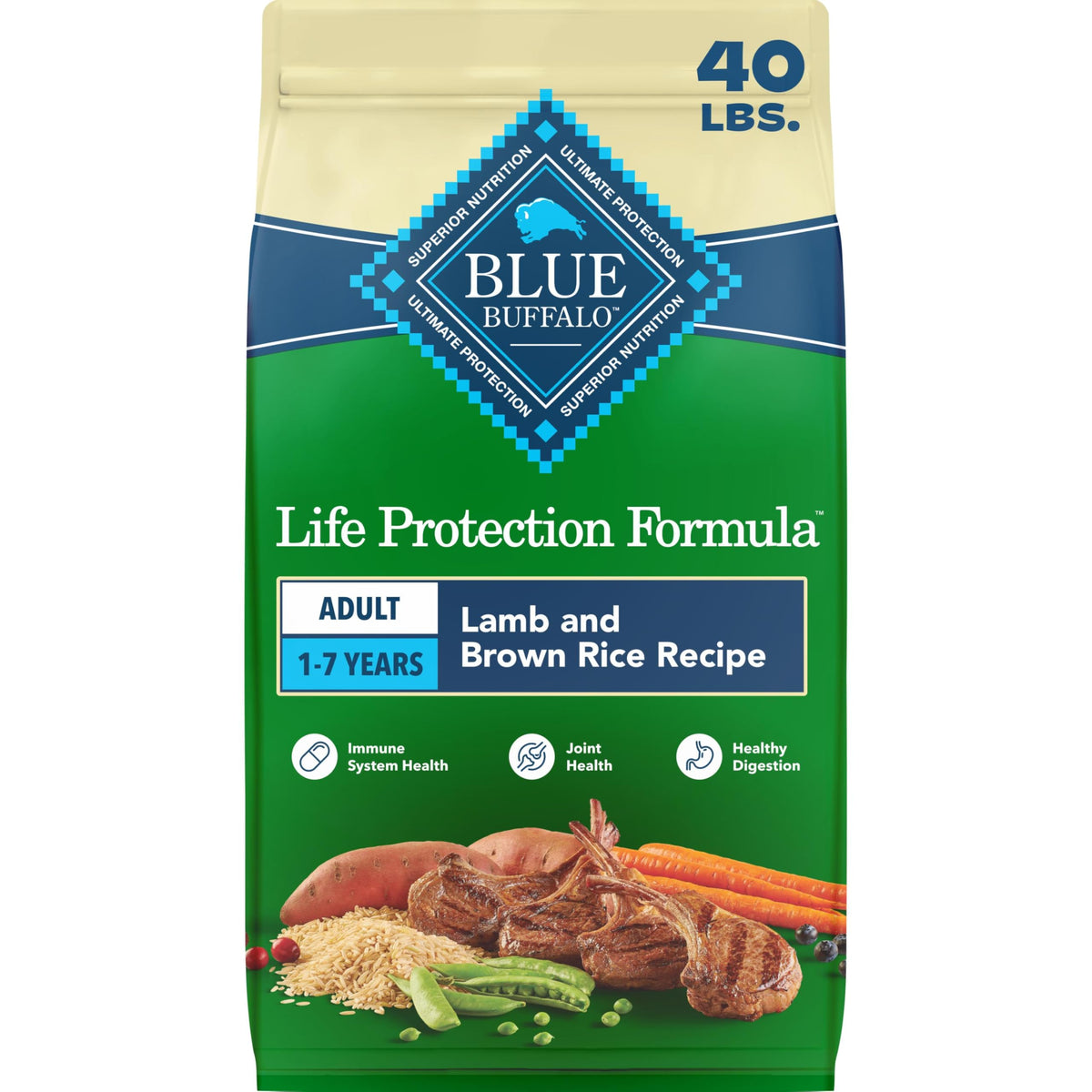 Blue Buffalo Life Protection Formula Lamb & Brown Rice Adult Dry Dog Food, Supports Immunity with Antioxidant-Rich LifeSource Bits, Promotes Healthy Muscle Development, Skin & Coat Health, 15 lbs.