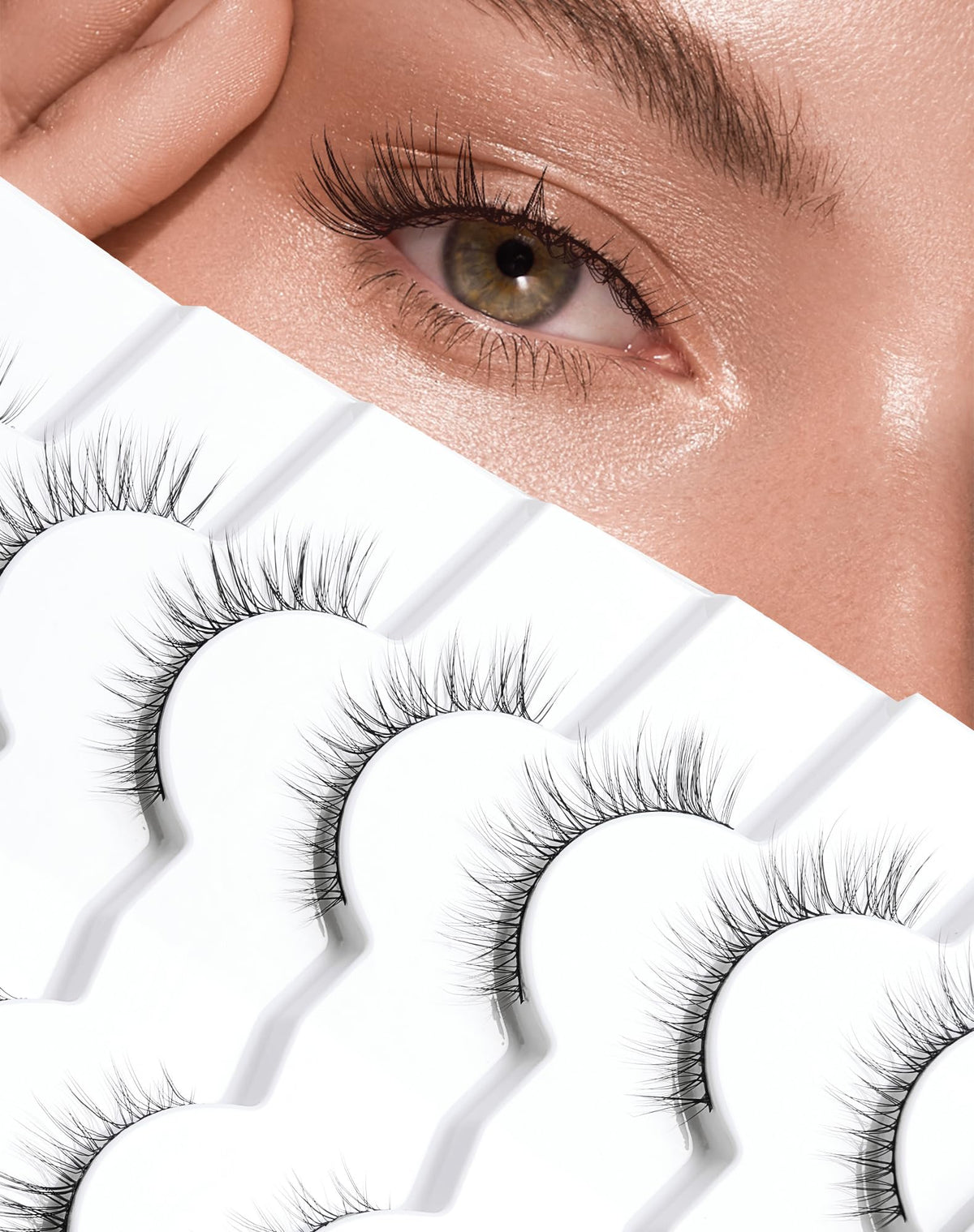 Natural Lashes That Look Like Extensions Strip Lashes Natural Look Thin Band Wispy Eyelashes 13mm Cat Eye False Eyelashes Foxy Eye Lashes 12 mm 7 Pairs S10