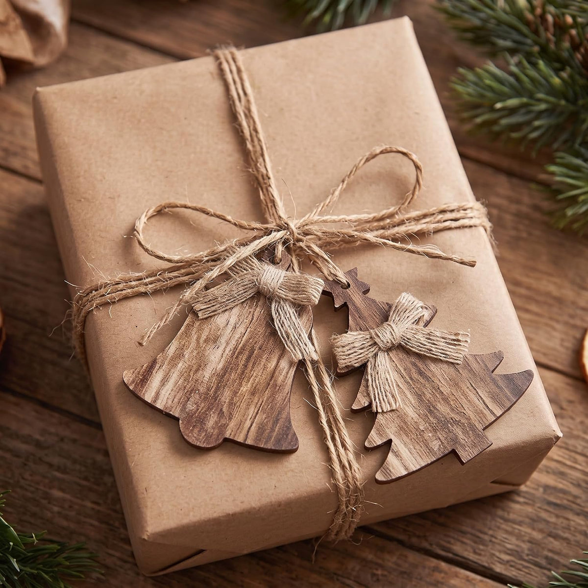 8 Pcs Rustic Christmas Tree Ornaments, Farmhouse Wooden Christmas Ornament