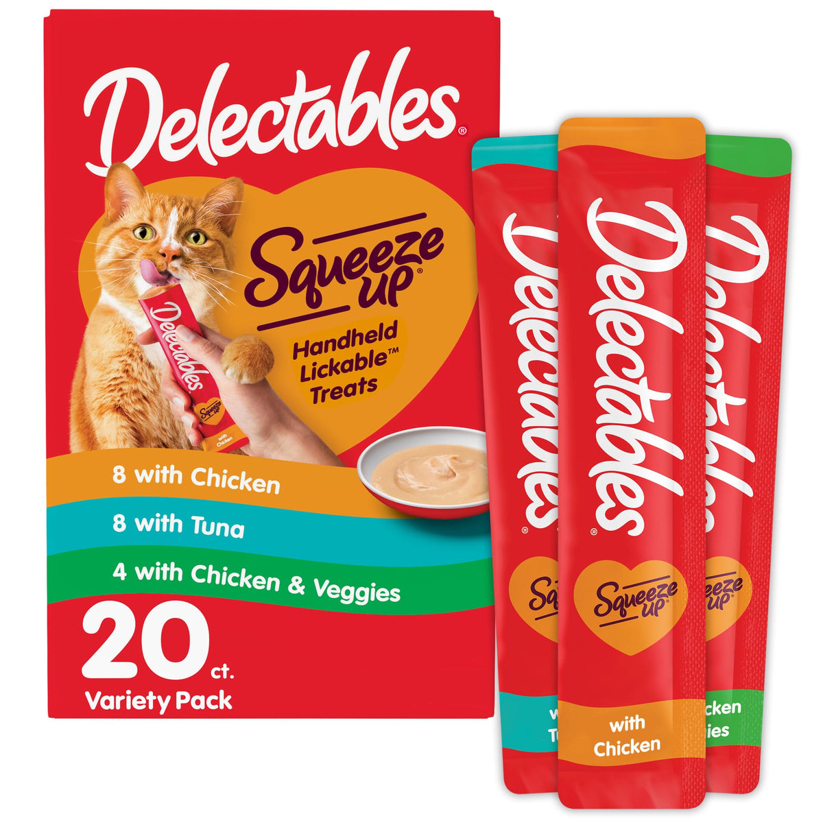 Delectables Squeeze Up Variety Pack, Creamy Squeezable Puree, Lickable Wet Cat Treats, Grain Free, No Added Fillers, No by-Products, No Added Preservatives, 0.5 Ounces Tube, 72 Tubes Total