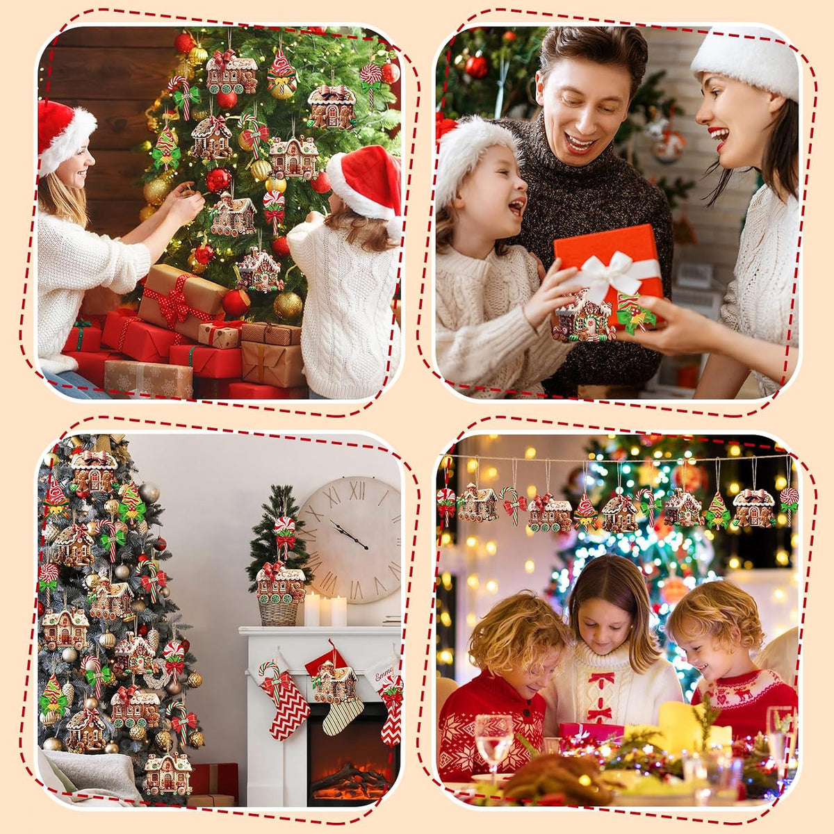 36 Pcs Christmas Gingerbread House Ornaments, Wood Xmas Tree Decor