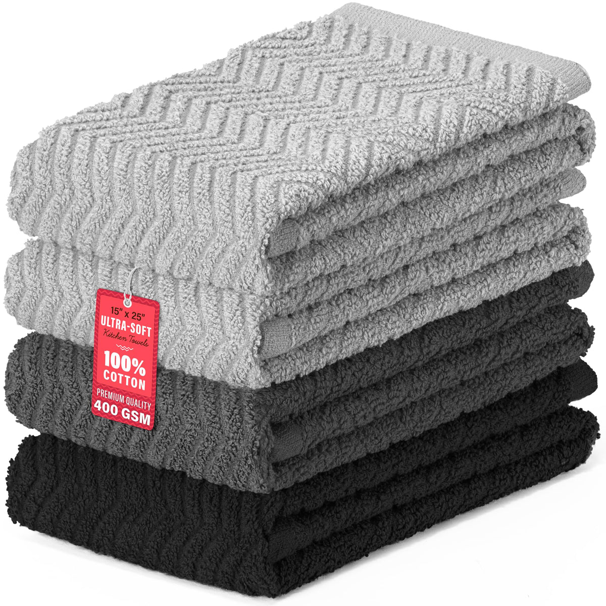 DecorRack 100% Cotton Kitchen Towels 15x25 in, Rustic Set (Pack of 4)