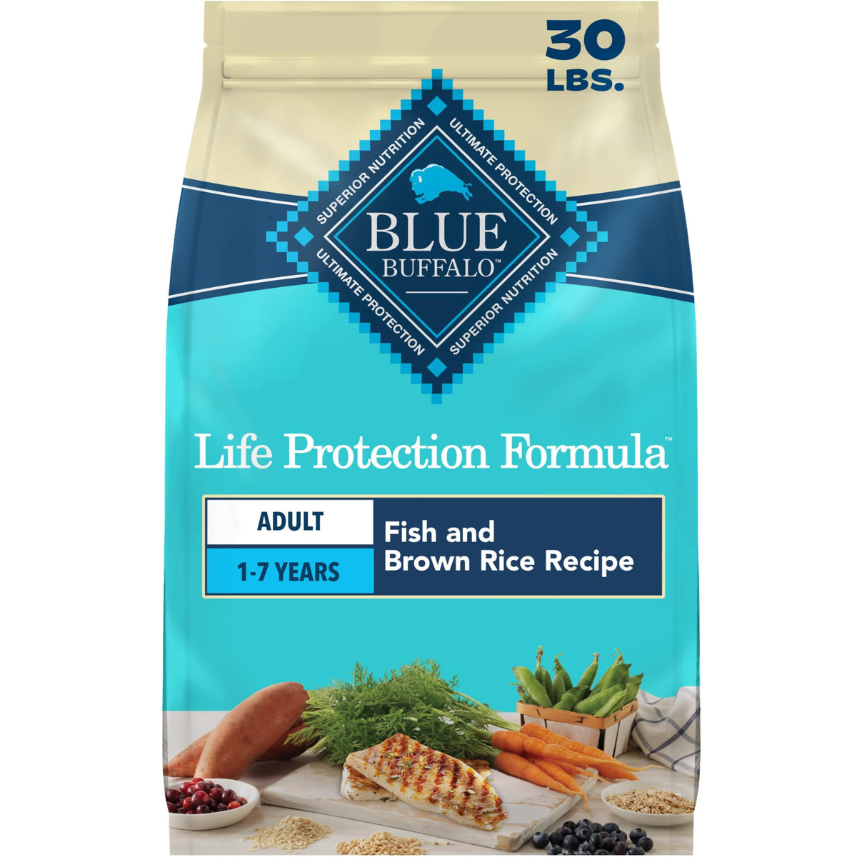 Blue Buffalo Life Protection Formula Chicken & Brown Rice Adult Dry Dog Food, Supports Immunity with Antioxidant-Rich LifeSource Bits, Promotes Healthy Muscle Development, Skin & Coat Health, 30 lbs.