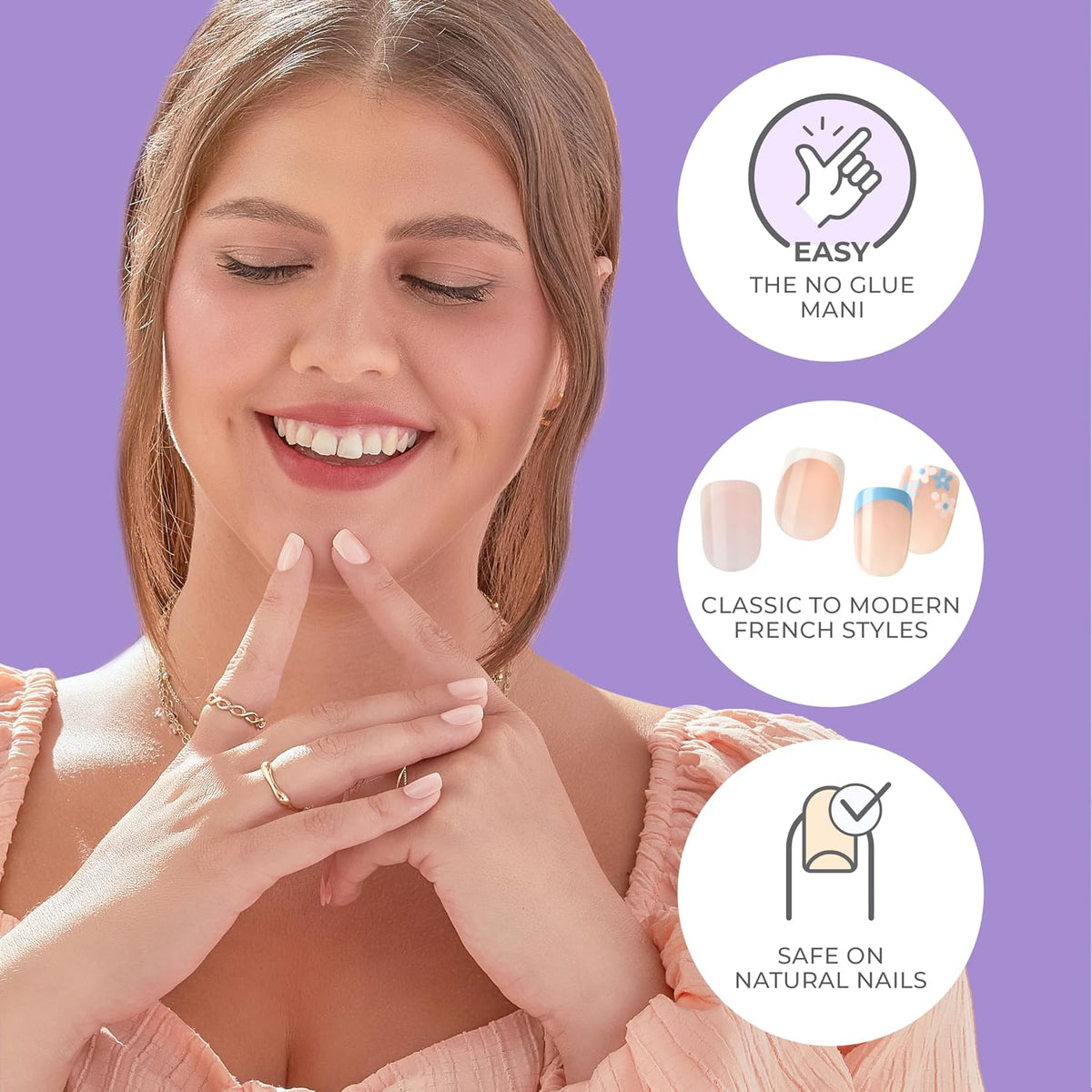 Kiss Impress No Glue Mani Press On Nails, Heroic, Bare French Manicure Kit, 30 Light Neutral + White, Squoval Short Nails with IMPROVED Adhesive, Includes Prep Pad, Manicure Stick & Mini File