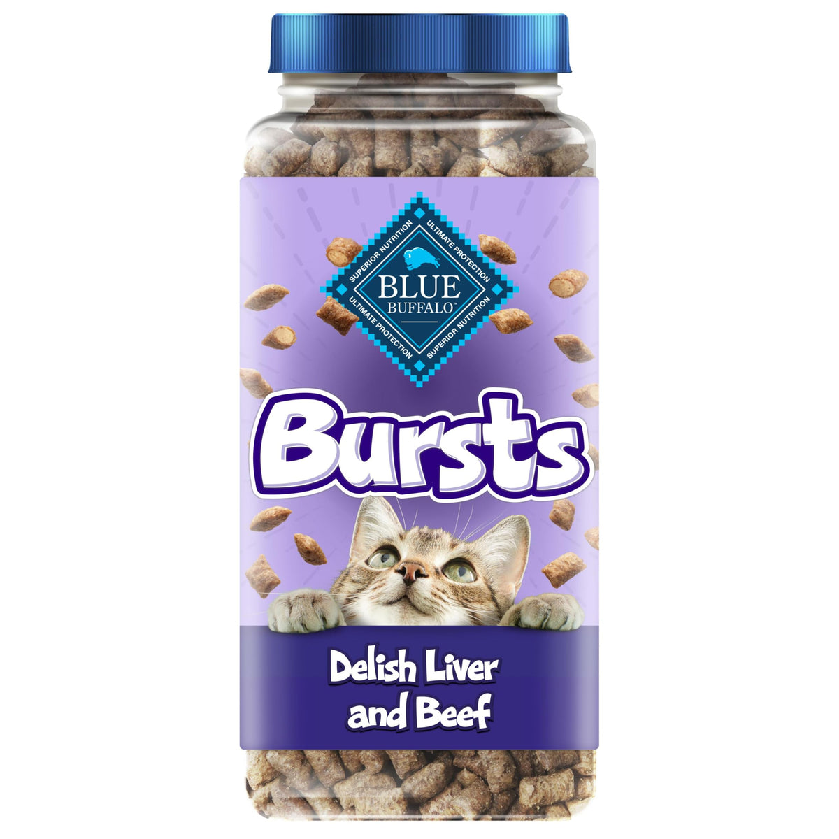 Blue Buffalo Bursts Paw-Lickin' Chicken Crunchy & Creamy Cat Treats, Great for Training, Made with Real Chicken Natural Cat Treats Enhanced with Vitamins, Minerals & Other Nutrients, Tub 12 oz.