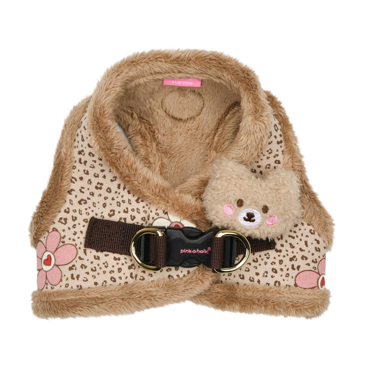 Pinkaholic New York Lidia Vest Dog Harness Step-in Warm Winter Flower Pattern for Small Dog, Light Grey, Large