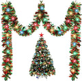 16.4 ft Christmas Tinsel Garland with Light, Multicolor, Red and Green