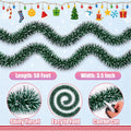50FT Snowy Green Christmas Tinsel Garland, Metallic Twist Shiny Hanging Garland Ornaments for Xmas Tree Party Supplies Thick Thin Metallic Streamers for Indoor Outdoor Decor