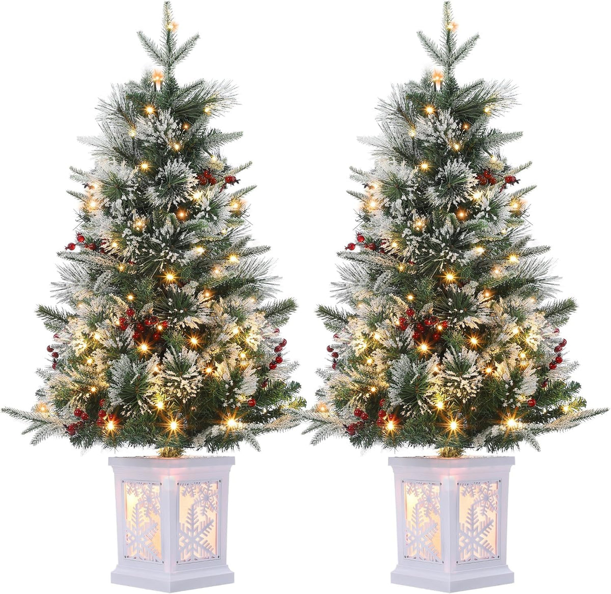 3 Ft Pre-Lit Christmas Tree, Artificial Christmas Tree with Base, Xmas Tree with Timer, Christmas Decoration for Home, Office, Easy Assembly