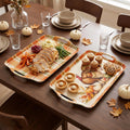 Thanksgiving Serving Trays with Handles, 19 x 11.6 Inch, Set of 2, Bamboo Fiber Serving Platter, Dishwasher Safe, with Removable Silicone Mats, Turkey and Fall Plaid
