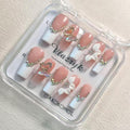Luxury Handmade Press on Nails - Long Square White French Tips Press on Nail with Almond 3D Rhinestones, Flowers & Butterflies, Acrylic Multi-Layer Gel False Nails for Women (10Pcs Size M)
