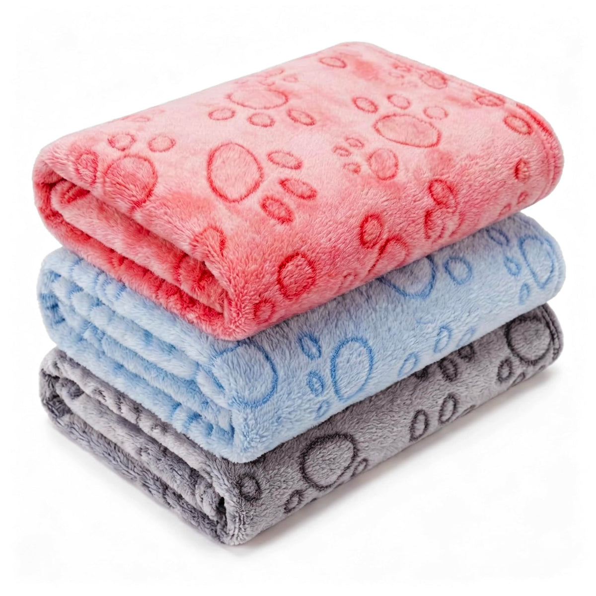 1 Pack 3 Blankets Super Soft Fluffy Premium Fleece Pet Blanket Flannel Paw Printed Throw for Dog Puppy Cat (Small 23x16'', Brown, Pink, White)