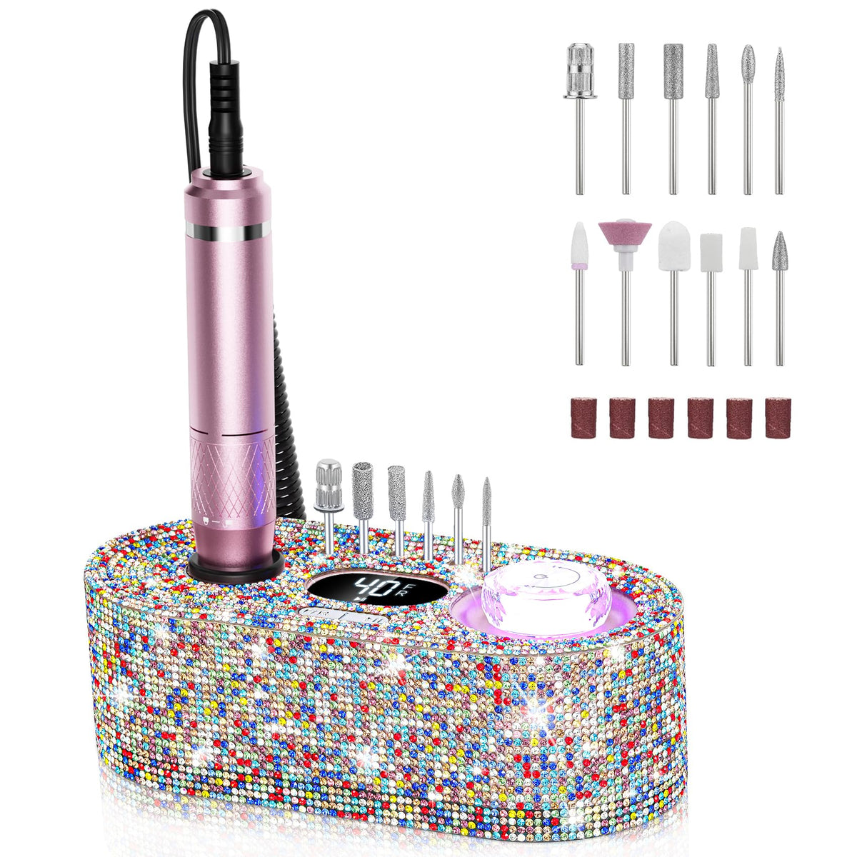 JOSGLOI 40000RPM Electric Nail File Drill Professional Kit, Drill Machine with LCD Display, Manicure Pedicure Polishing Acrylic Gel Nail Grinder for Salon, Home Use