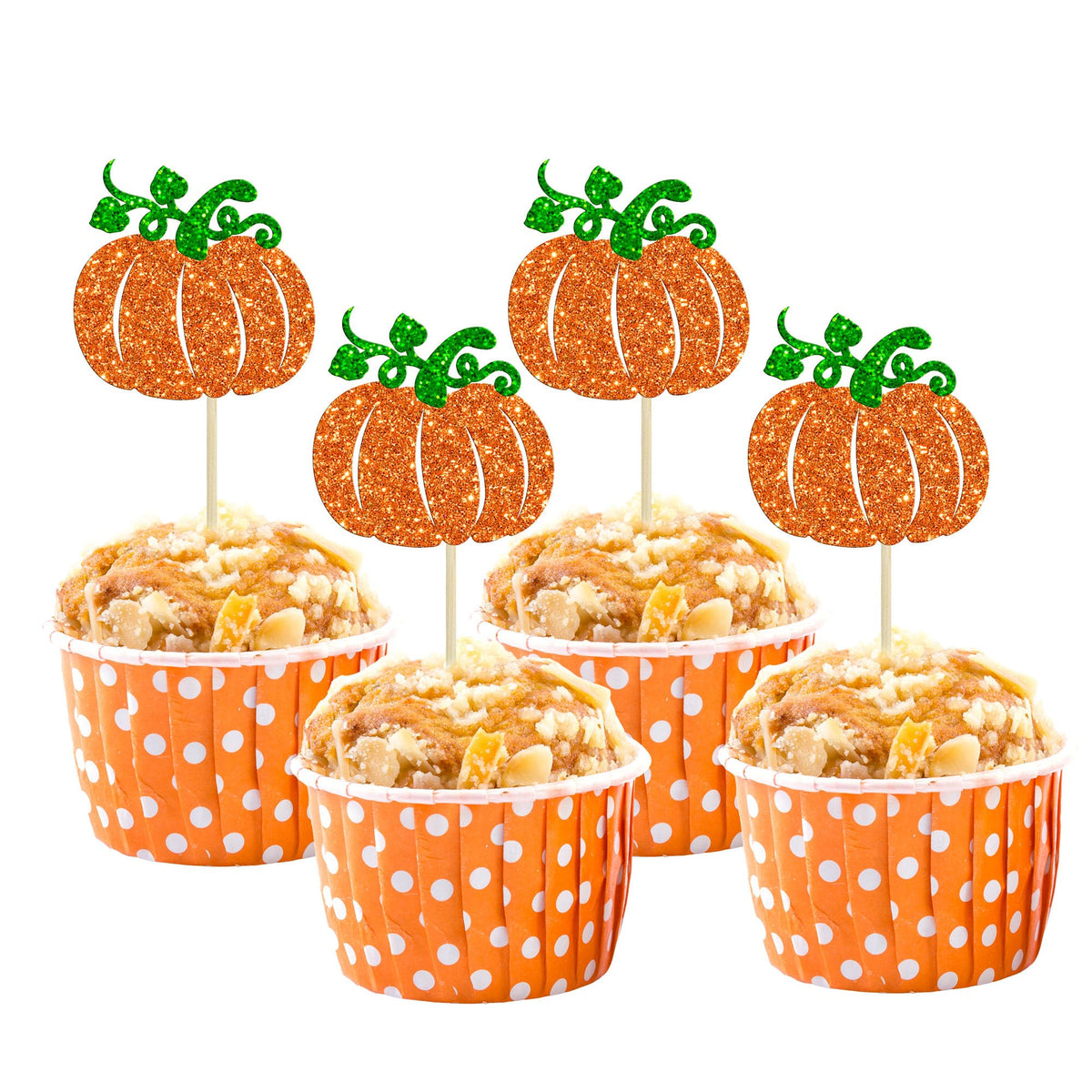 24pc Little Pumpkin Cupcake Toppers - Glitter Pumpkin Cupcake Picks - Baby Shower Decorations - Fall Harvest Theme - Kids Birthday Party Supplies