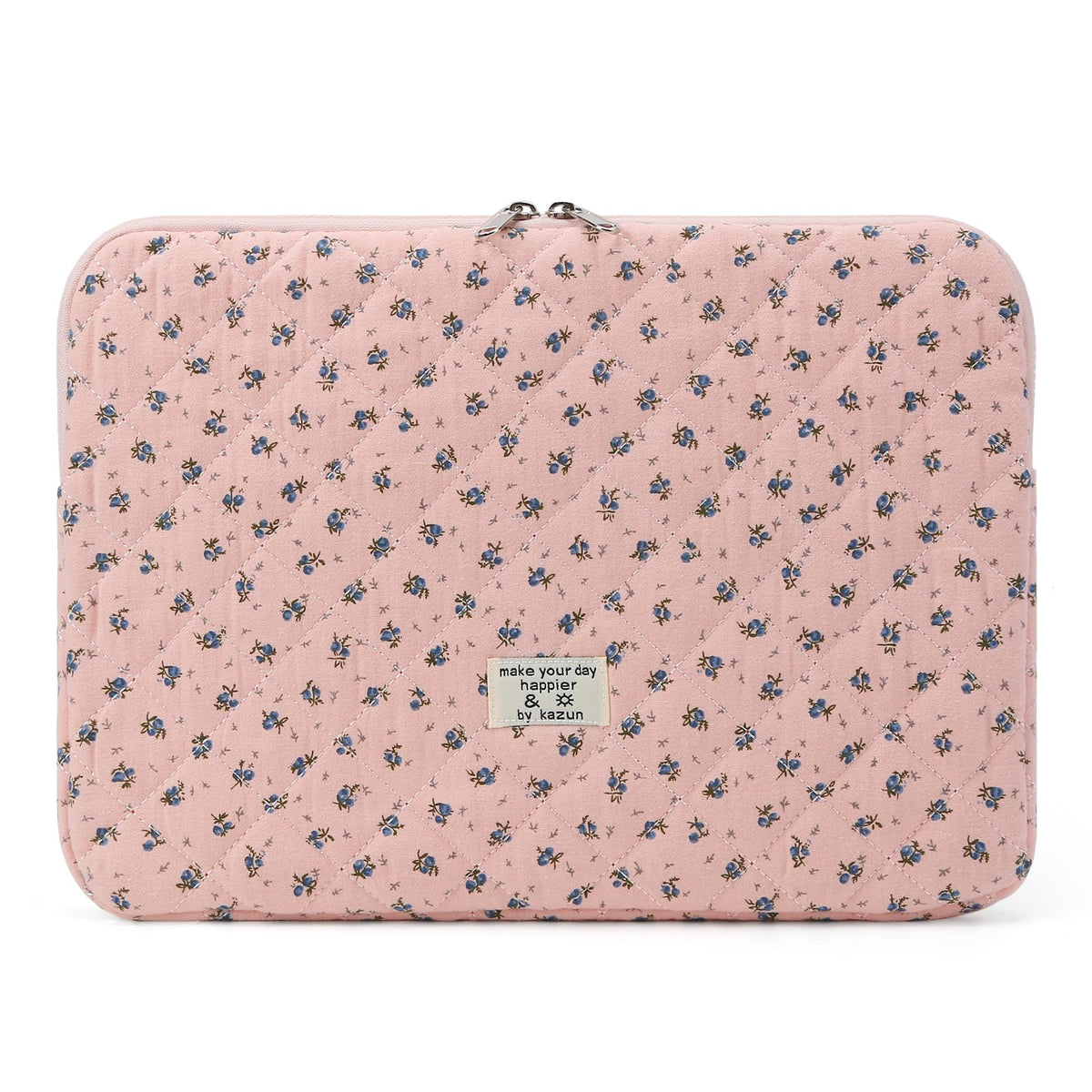 Puffy Laptop Sleeve 13 Inch Cute Quilted Laptop Protective Case Padded Floral Computer Sleeve for MacBook (A-Blue, 13 Inch)
