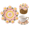 Crochet Flower Coasters, Handmade Bouquet Coasters with Crochet Plant Pot (Sunflower Yellow, 1Pc)