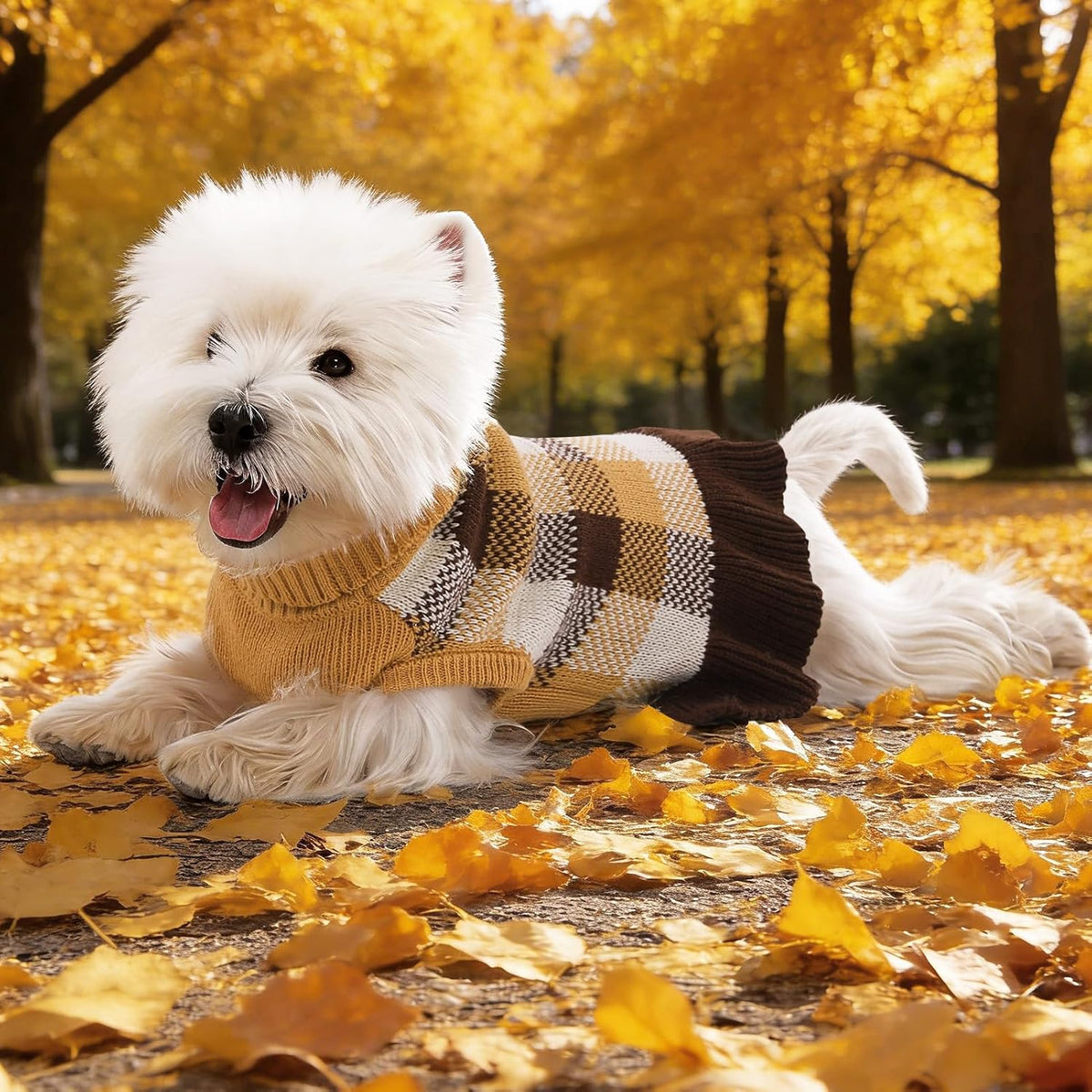Dog Sweater Dress Plaid Knitwear for Small Dogs Girl Christmas Clothes