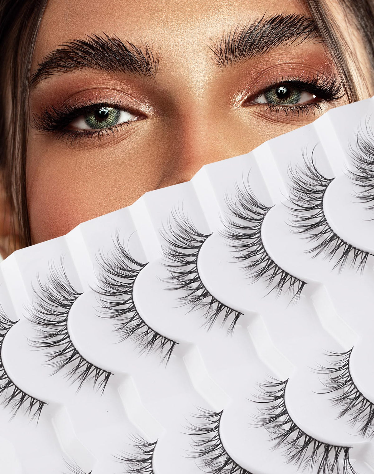 Natural Lashes That Look Like Extensions Strip Lashes Natural Look Thin Band Wispy Eyelashes 13mm Cat Eye False Eyelashes Foxy Eye Lashes 12 mm 7 Pairs S10