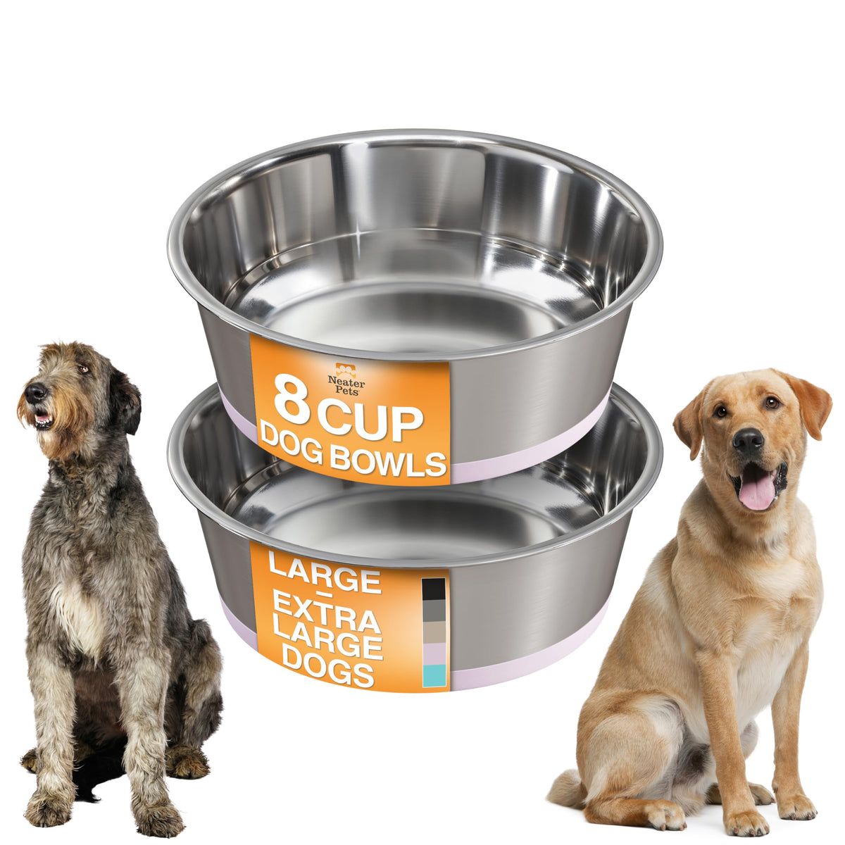 Neater Pet Brands Stainless Steel Dog Bowls with Non-Slip Rubber Bottom – Set of 2, 6 Cup (48 oz), Black - Heavy Duty Metal Dog Bowl, Dishwasher Safe, Food or Water Bowl, Ideal for Large Dogs