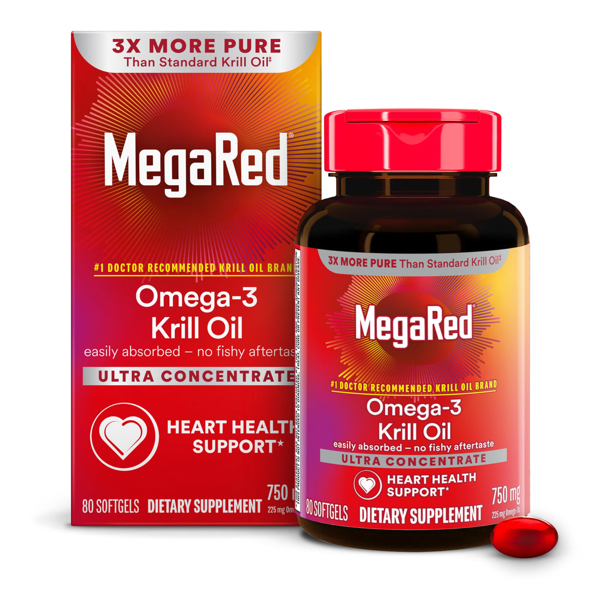 MegaRed - Omega-3 Krill Oil 350mg Softgels (130 Count in A Bottle), EPA & DHA Omega-3 Fatty Acids with No Fishy Aftertaste Unlike Fish Oil, Contains Antioxidant Astaxanthin