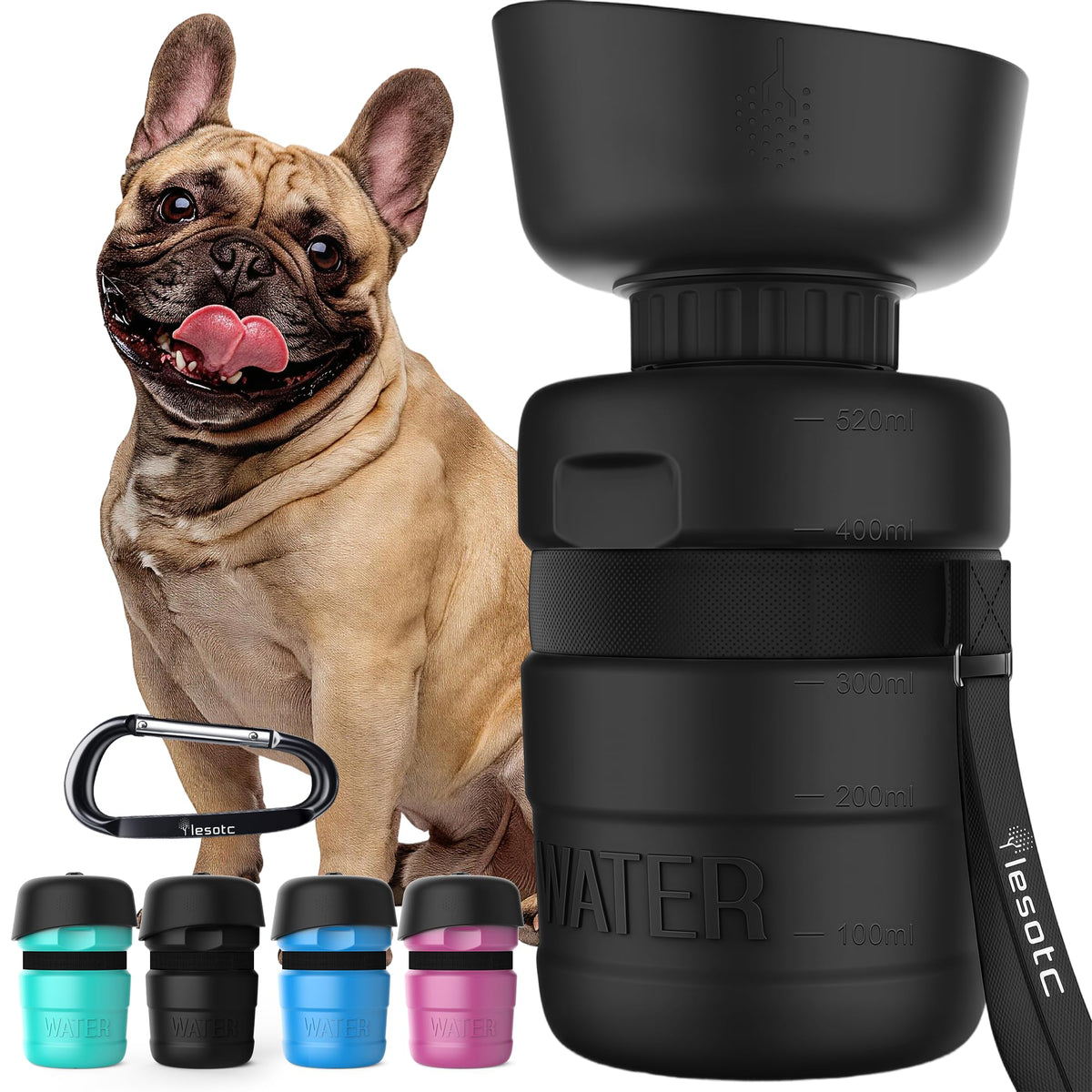 lesotc Dog Water Bottle, Portable Pet Water Dispenser, Leak Proof Travel Squeeze Water Bottle for Dogs, Puppy Essentials Dog Stuff Accessories for Outdoor Walking, Hiking, BPA-Free, Lightweight