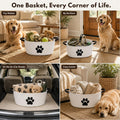 Dog Toy Basket with Handles, Cotton Rope Storage Bin Organizer for Pets | Holds toys, blankets, leashes & dog stuff. Machine washable, collapsible, free-standing woven bin with embroidered paw.
