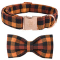 Fall Dog Collar with Bow, Black and Orange Print Fall Pet Collars Small