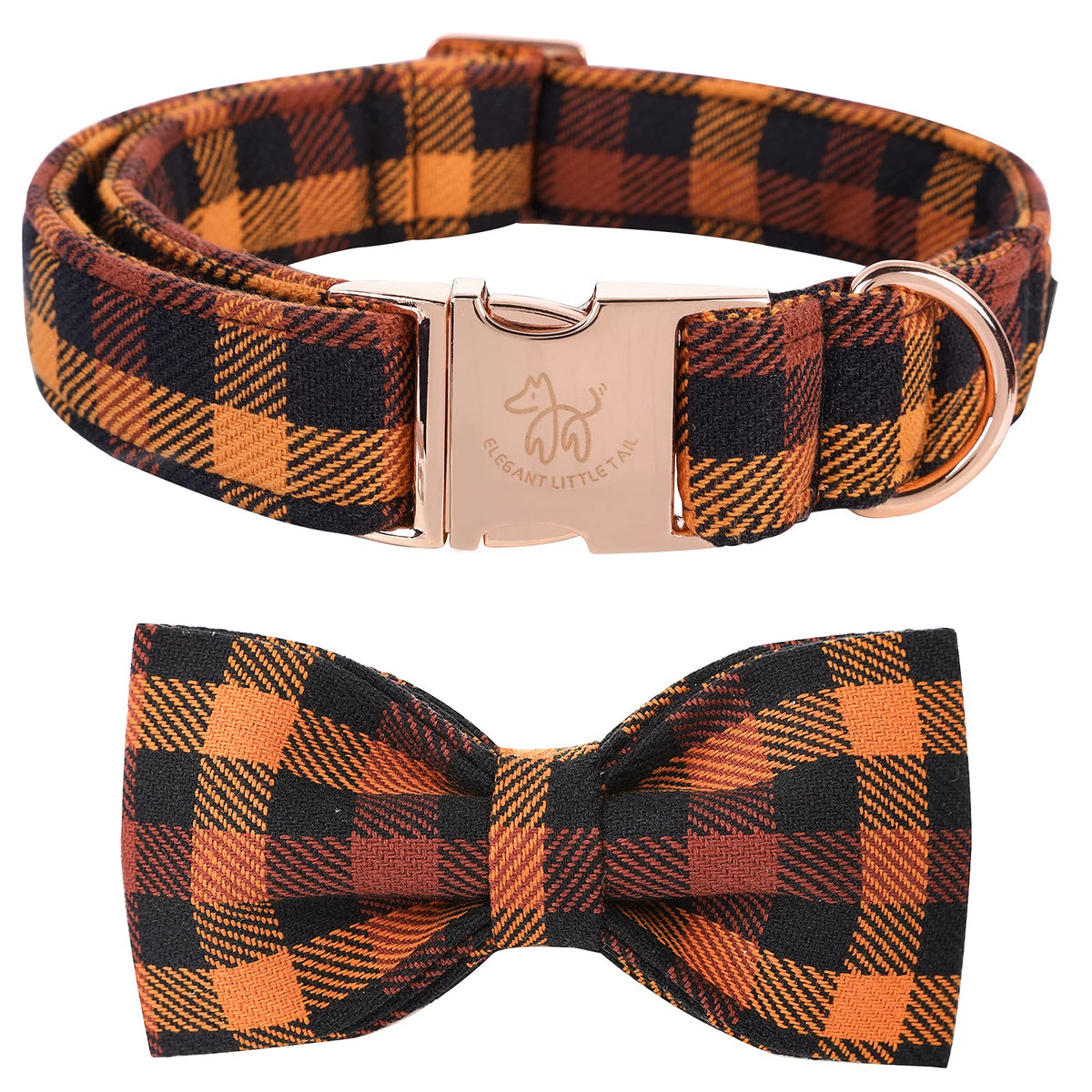 Fall Dog Collar with Bow, Black and Orange Print Fall Pet Collars Small