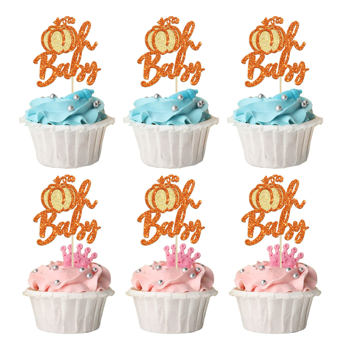 24pc Little Pumpkin Cupcake Toppers - Glitter Pumpkin Cupcake Picks - Baby Shower Decorations - Fall Harvest Theme - Kids Birthday Party Supplies