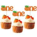24pc Little Pumpkin Cupcake Toppers - Glitter Pumpkin Cupcake Picks - Baby Shower Decorations - Fall Harvest Theme - Kids Birthday Party Supplies