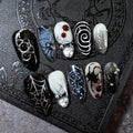 Halloween Press on Nails Medium Almond MABKJLF Fake Nails Glow in The Dark Full Cover Nightmare Christmas False Nails Glossy Glue on Nails Artificial Acrylic Nails for Women Girls 24 Pcs