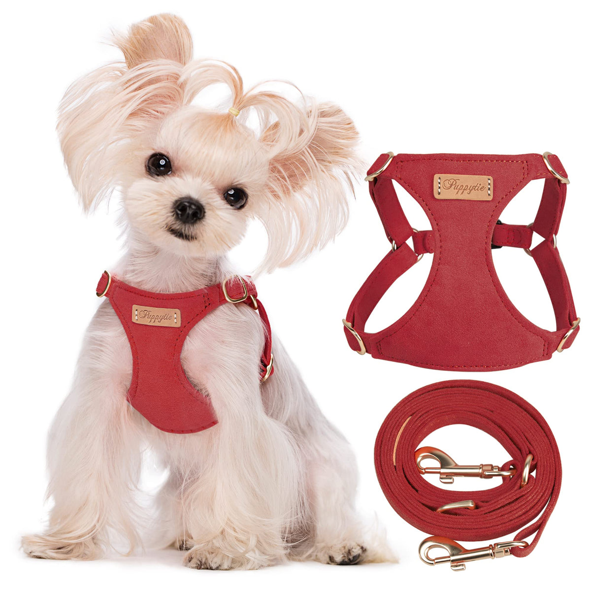 Puppytie xs Dog Harness with Multifunction Dog Leash,Soft Adjustable No Choke Escape Proof Pet Harness Vest,red-Camellia,XS