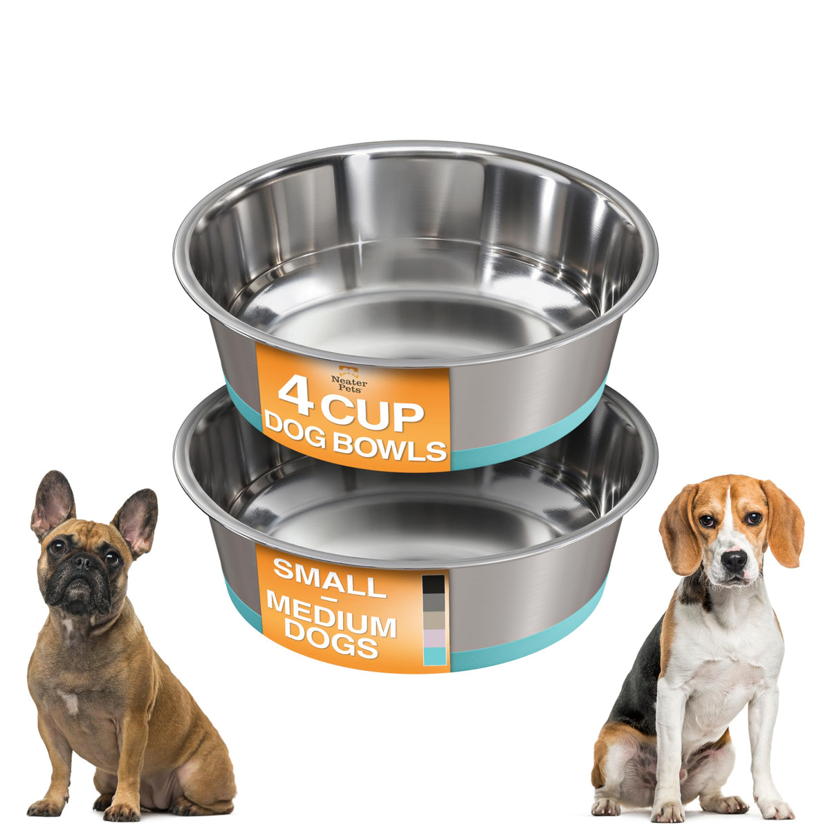 Neater Pet Brands Stainless Steel Dog Bowls with Non-Slip Rubber Bottom – Set of 2, 6 Cup (48 oz), Black - Heavy Duty Metal Dog Bowl, Dishwasher Safe, Food or Water Bowl, Ideal for Large Dogs